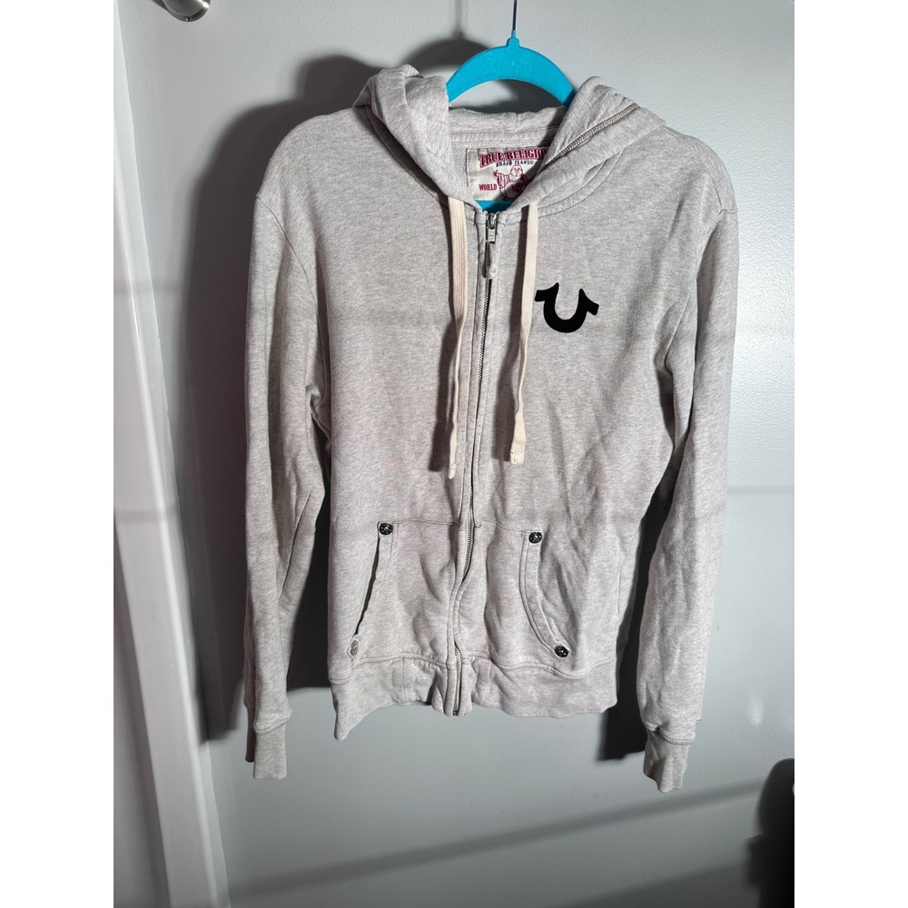 True Religion Mens World Tour Buddha Zip Up Hoodie Heather Gray Small Logo‎ Back